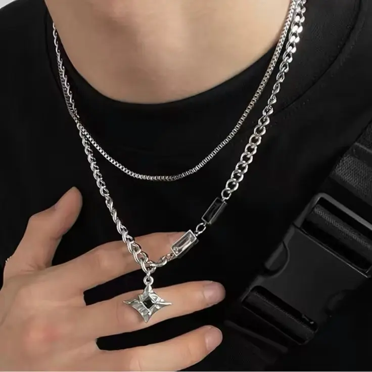 Hip Hop Zircon Star Double Layer Necklace For Men _ Color_ Silver _ Size_ Os.webp