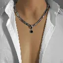 Women's & Men's Hip Hop Titanium Steel Chain Stitching Simple Black N.webp